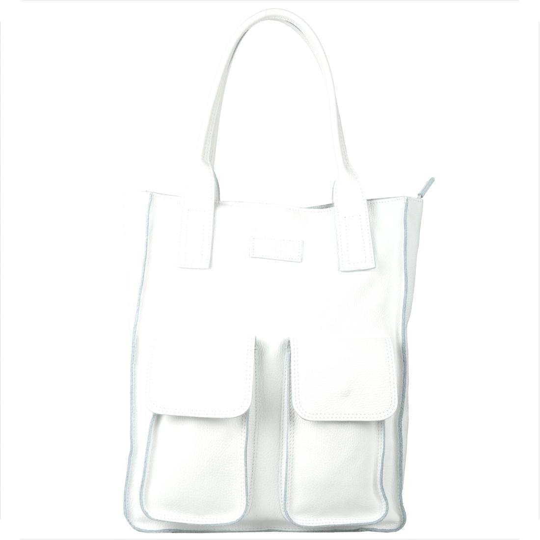 VERA PELLE Duża torebka włoska shopper bag skóra naturalna biała