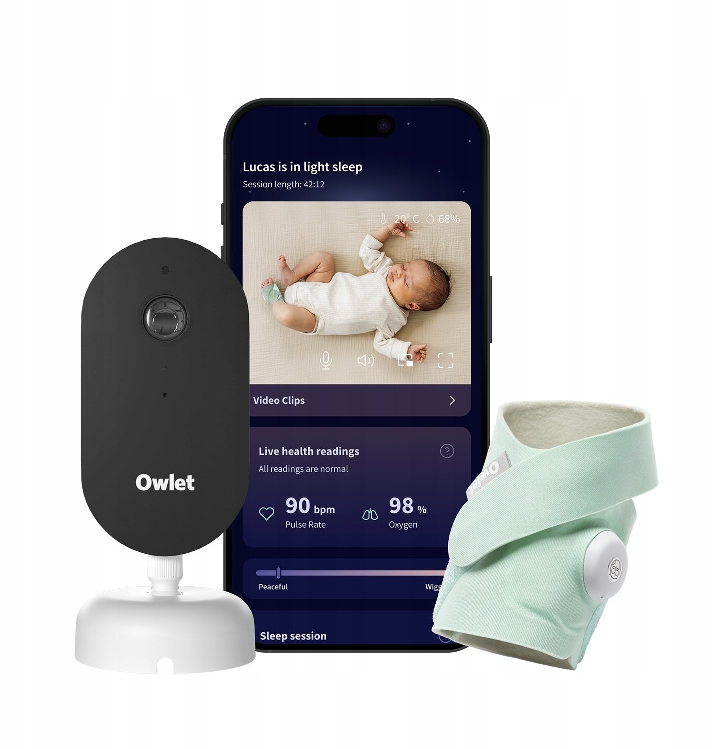 Owlet Dream Duo Elektroniczna niania + pulsoksymetr Dream Sock miętowy