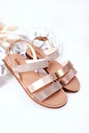 Buty dla dziewczynek - Dziecięce Błyszczące Sandały Różowe Złoto Natalie - Zazoo - miniaturka - grafika 1