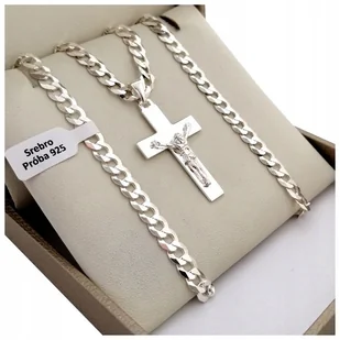 Srebrny Łańcuszek Męski Pancerka Z Krzyżykiem Srebro 925 Prezent Dla Niego - Łańcuszki - miniaturka - grafika 1