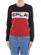 Swetry damskie - Replay Sweter damski, Czarny (czarny/jasnoczerwony/biały 30), XS - miniaturka - grafika 1