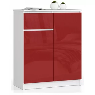 KOMODA K 80 cm 2 DRZWI 1 SZUFLADA BIAŁA / CZERWONY POŁYSK - Komody - miniaturka - grafika 1