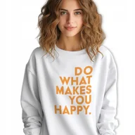 Bluzy damskie - BIAŁA BLUZA Damska Dresowa WHAT MAKES YOU HAPPY Lyrics Wzory Rozmiar M - miniaturka - grafika 1