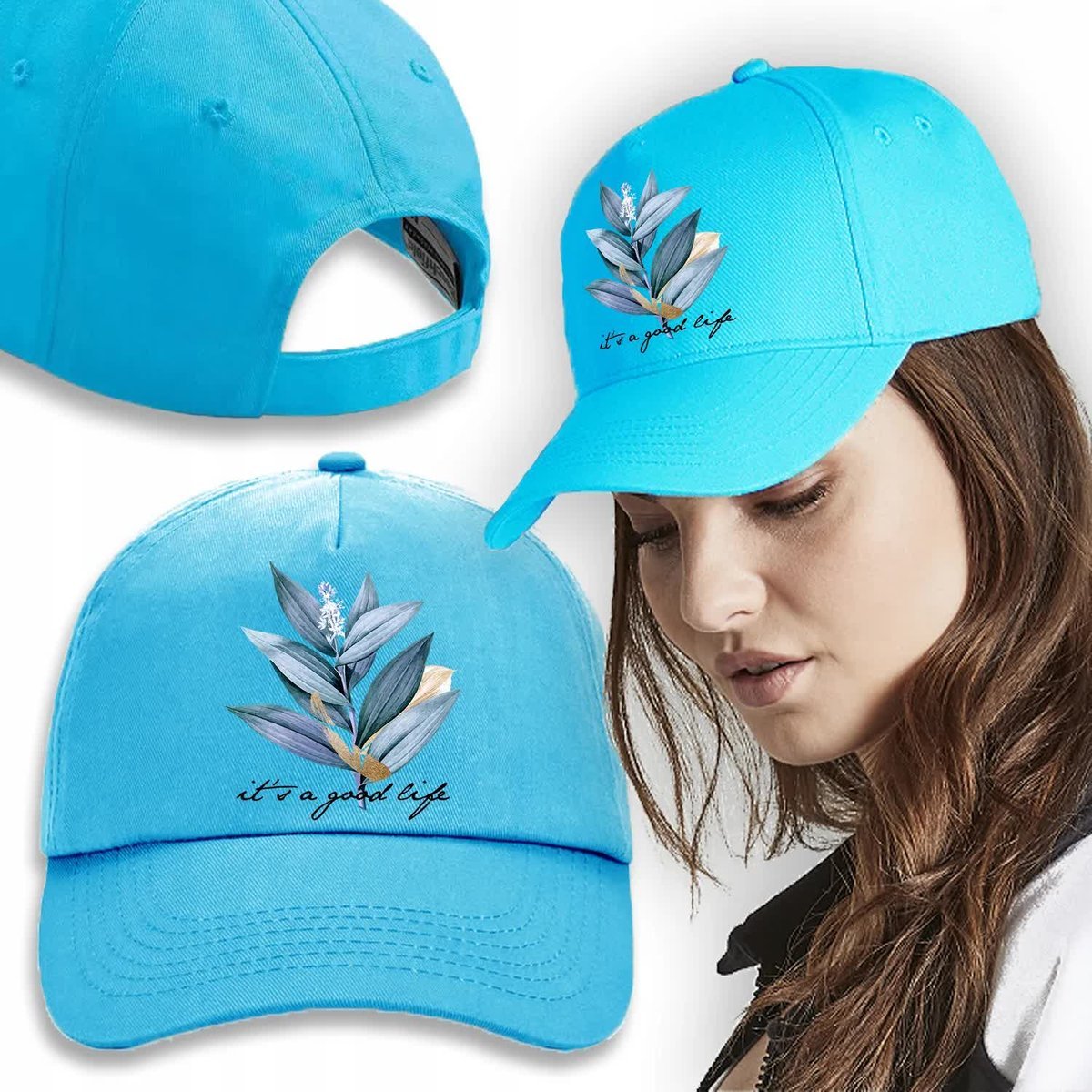 Czapka Daszek NIEBIESKA Na Wiosnę GOOD LIFE Wzory