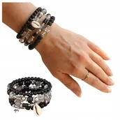 Bransoletki - Komplet Bransoletek 4w1 BOHO Czarny Styl - miniaturka - grafika 1