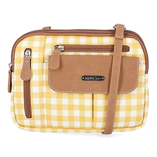 Torebki damskie - MultiSac Damska torebka zapinana na zamek z 3 przegródkami Crossbody, Wzór Gingham. - grafika 1