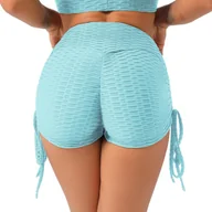 Spodenki damskie - Szorty sportowe damskie ze ściągaczami - Turkusowy M - miniaturka - grafika 1