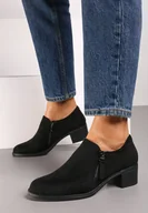 Półbuty damskie - Czarne Półbuty na Słupku z Niską Cholewką Ozdobioną Suwakiem Ansolee - miniaturka - grafika 1