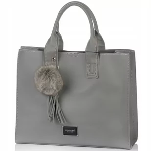 KLASYCZNA TORBA Z POMPONEM MONNARI MIEJSKA SHOPPER POJEMNA Szara - Torebki damskie - miniaturka - grafika 1