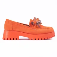 Mokasyny damskie - Goodin Mokasyny zamszowe na platformie pomarańczowe Shelovet - miniaturka - grafika 1