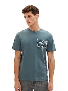 Koszulki męskie - TOM TAILOR Męski T-shirt z nadrukiem z bawełny, 32506-dusty dark teal, XL - grafika 1
