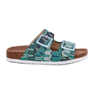 Klapki Damskie Z Klamrami I Brokatem S.Barski RB51-006 Zielone - Klapki i japonki damskie - miniaturka - grafika 1