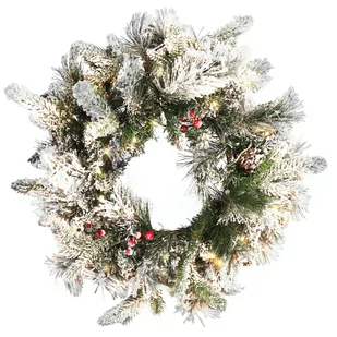 Shumee Ośnieżony wianek świąteczny ze światełkami 55 cm biały WHITEHORN 296514 - Choinki - miniaturka - grafika 1
