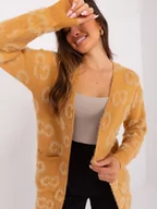Swetry damskie - Sweter kardigan camelowy casual narzutka rękaw długi długość długa kieszenie - miniaturka - grafika 1