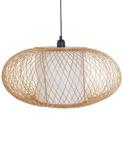 BELIANI Lampa wisząca naturalna bambusowy klosz czarna podstawa żelazna lampa sufitowa boho oświetlenie do salonu jadalni - Oprawy, klosze i abażury - miniaturka - grafika 1