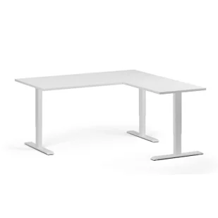 Stół z regulacją wysokości, 3 silniki, 745 - 1215 mm, narożnik L/P, blat 1600 x 1600 mm, podstawa biała, biały - Stoły i stoliki do biura - miniaturka - grafika 1