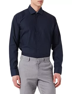 Koszule męskie - Seidensticker Męska koszula biznesowa - ekstra slim fit - nie wymaga prasowania - kołnierz kent - długi rękaw - 100% bawełna, granatowy, 44 - grafika 1