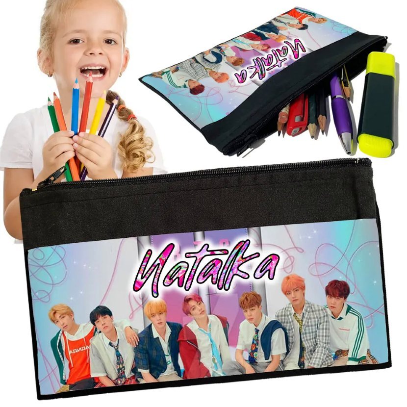 Personalizowany Piórnik BTS BOYZ BAND - Saszetka Nadruk imienia Prezent