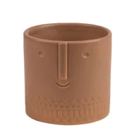 Donice - Osłonka doniczki ceramiczna Aztec 8cm beżowa wzór twarzy - miniaturka - grafika 1