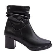 Botki damskie - Sergio Leone Damskie Marszczone Botki Na Słupku Czarne Liriam - miniaturka - grafika 1
