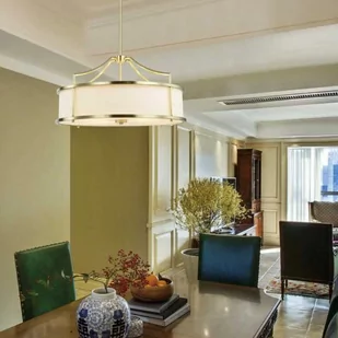 LAMPA WISZĄCA STANZA OLD GOLD S złota oprawa biały klosz nowoczesna - Lampy sufitowe - miniaturka - grafika 1