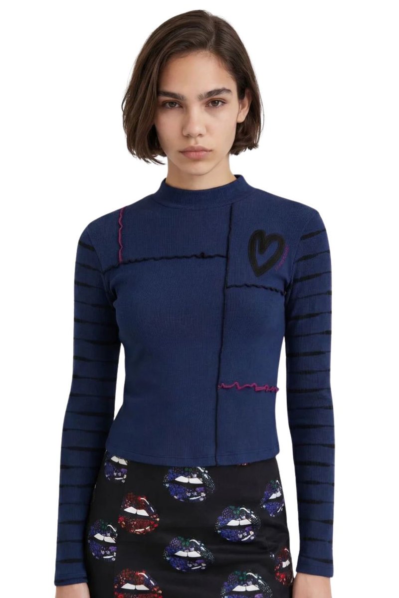 Bluzka damska Desigual Top czarny w neonowe pasy halter-XS