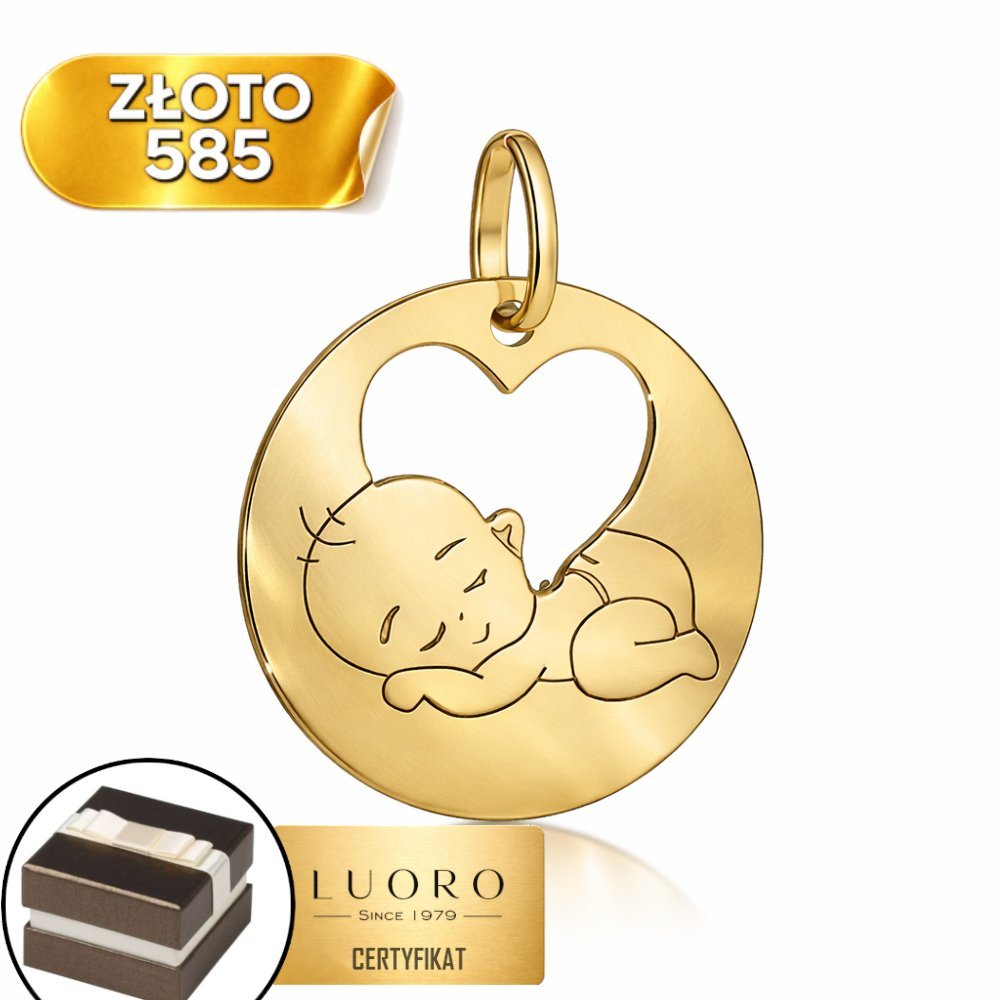 ZAWIESZKA ZŁOTA 585 14K KÓŁECZKO SERCE DZIECKO 22 MM ELEGANCKA DELIKATNA