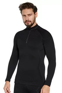 Bluzy sportowe męskie - Bluza termoaktywna męska Brubeck Extreme Merino LS16100 czarny - grafika 1