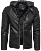 Kurtki męskie - Kurtka męska skórzana czarna z kapturem Recea - L - miniaturka - grafika 1