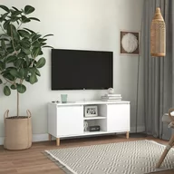 Szafki RTV - vidaXL Lumarko Szafka TV z drewnianymi nóżkami, biała, 103,5x35x50 cm 805959 - miniaturka - grafika 1