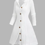 Swetry damskie - TEMU Damska Płaszcza Z Kapturem W Stylu Y2K, 100% Poliestru, Jednokolorowy, Długie Zewnętrzne Odzieżowe Z Przodu Na Guziki, Z Fur Trimem, Wzorem - miniaturka - grafika 1