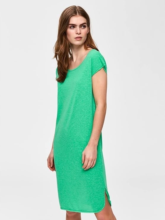 Selected Femme Sukienka Dresowa z Lnem Zielona Prosta M Jmb