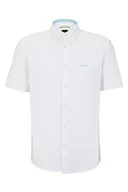 Koszule męskie - BOSS Męska koszula BIADIA R Regular-Fit z krótkim rękawem z dwukolorowej bawełny, White100, S - miniaturka - grafika 1