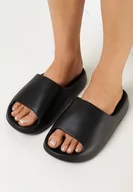 Klapki i japonki damskie - Czarne Piankowe Klapki z Szerokim Paskiem Jaspera - miniaturka - grafika 1