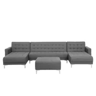Sofy i kanapy - Beliani Sofa rozkładana podkowa tapicerowana jasnoszara z otomaną ABERDEEN - miniaturka - grafika 1
