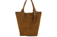 Torebki damskie - Shopper bag - torebka damska zamszowa - Brązowa jasna - Brązowy jasny - miniaturka - grafika 1