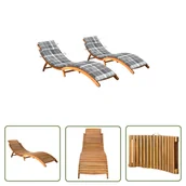 Leżaki ogrodowe - The Living Store Leżaki z poduszkami - 2 szt. - lite drewno akacjowe - Leżak - miniaturka - grafika 1