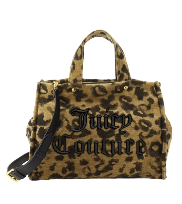 Juicy Couture Iris Animal torebka damska welurowa brązowa w panterkę z etui