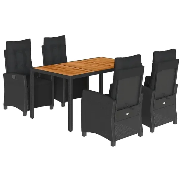 Zestaw mebli ogrodowych czarny, stół 150 x 90 x 75 cm, krzesła 57 x 66 x 93