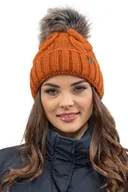 Czapki damskie - Vivisence czapka z dzianiny damska - czapka z bobble dla kobiet nakrycie głowy na zimę jesień - czapka z bobble ciepła czapka zimowa z dzianiny - pomarańczowa - miniaturka - grafika 1