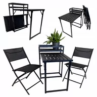Meble ogrodowe - ZESTAW MEBLI OGRODOWYCH BALKON TARAS STÓŁ MALE + 2x KRZESŁA LOBOS CZARNE - miniaturka - grafika 1