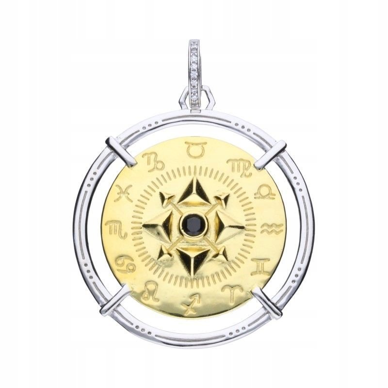 Zawieszka okrągła srebro 925 pozłacana o wadze 10.09g zodiaki i kompas