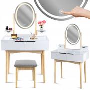 Toaletki - TOALETKA z lustrem LED kosmetyczna skandynawska - miniaturka - grafika 1