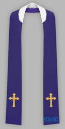 Fioletowa stuła haftowana - wąska jednostronna Wzór Krzyż - Szaty liturgiczne - miniaturka - grafika 1