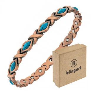 Bransoletka miedziana magnetyczna DAMSKA z kamieniami turkus BLINGART - Bransoletki - miniaturka - grafika 1