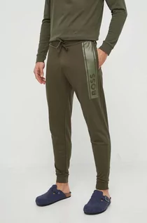 Spodnie męskie - BOSS spodnie bawełniane lounge kolor zielony z nadrukiem - Boss - grafika 1
