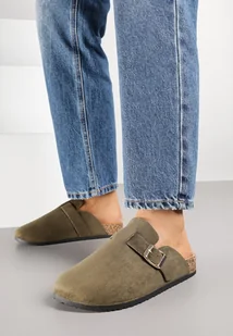 Zielone Klapki z Ozdobnym Paskiem i Klamrą Calevelis - Klapki i japonki damskie - miniaturka - grafika 1