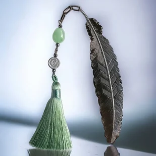 SPOKÓJ - zakładka LUX - awenturyn zielony, róża z hematytu - zieleń - Zakładki do książek - miniaturka - grafika 1