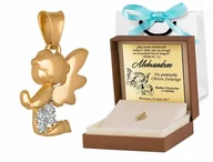 Biżuteria dla dzieci - Złota Zawieszka 585 Aniołek Cyrkonie Grawer - miniaturka - grafika 1