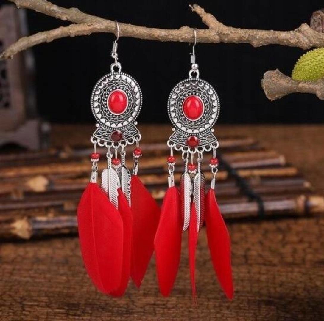 KOLCZYKI ZWISAJĄCE BOHO DŁUGIE PIÓRA! POLECAM!